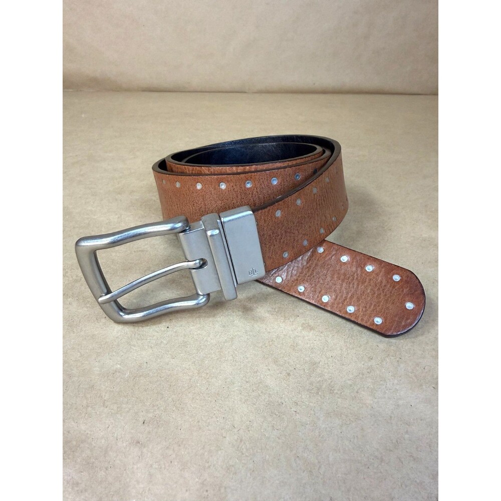 Lauren Ralph Lauren Studded Leather Reversible Belt Brown/Black Sz 42